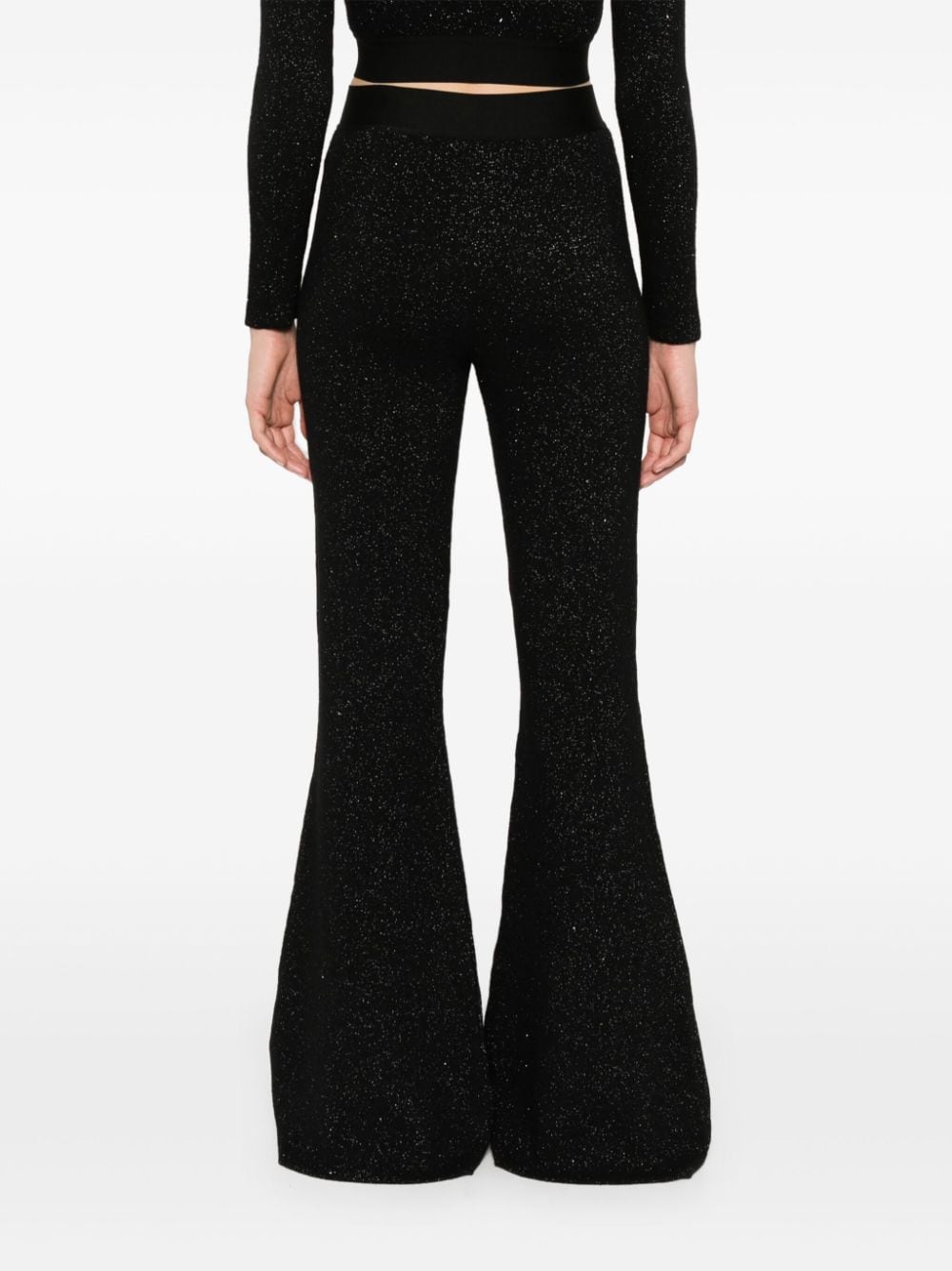 Palm Angels Knitted Flared Trousers with Lurex and Logo Tape Black