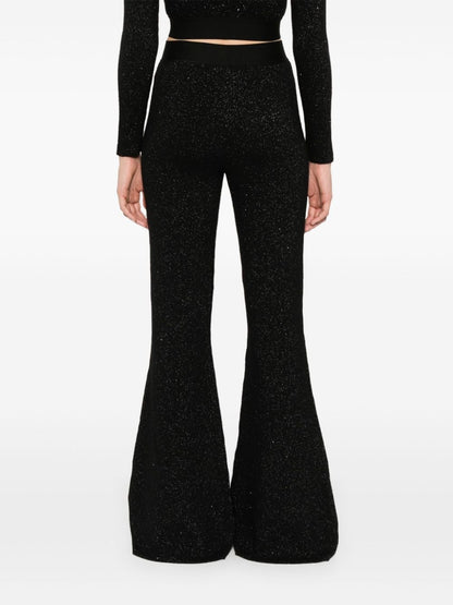 Palm Angels Knitted Flared Trousers with Lurex and Logo Tape Black