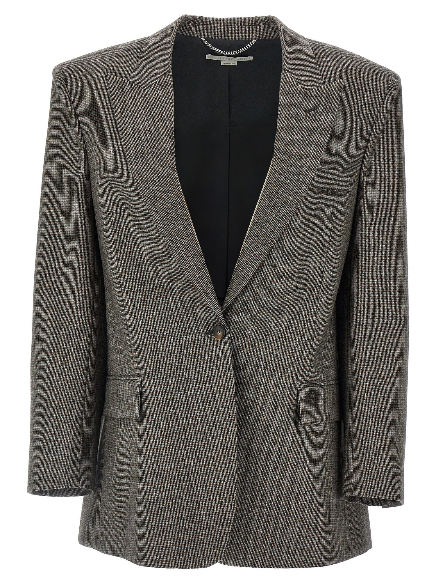 Stella Mccartney Single-breasted Micro Houndstooth Blazer Gray