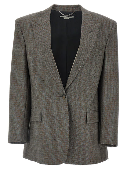 Stella Mccartney Single-breasted Micro Houndstooth Blazer Gray