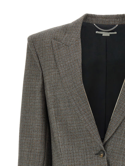 Stella Mccartney Single-breasted Micro Houndstooth Blazer Gray