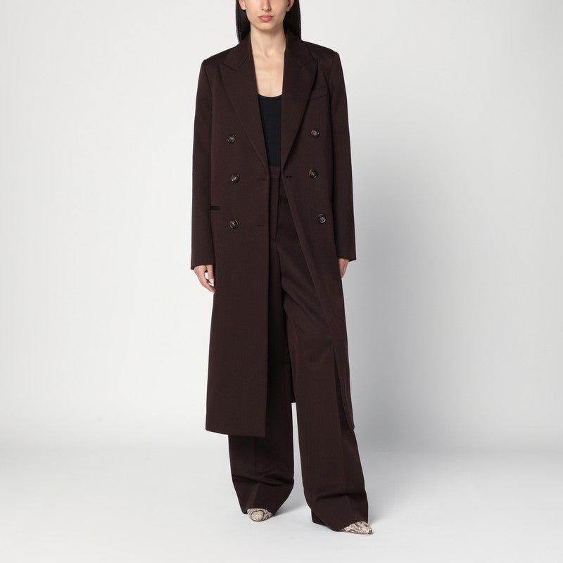 Stella McCartney Double-Breasted Plum Wool Coat Brown