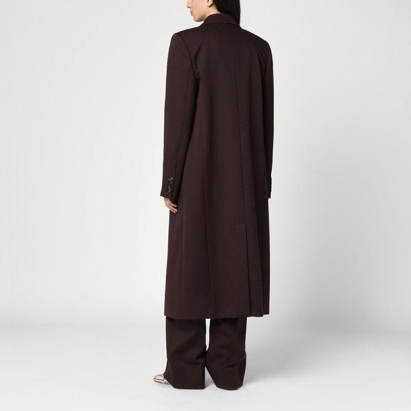 Stella McCartney Double-Breasted Plum Wool Coat Brown