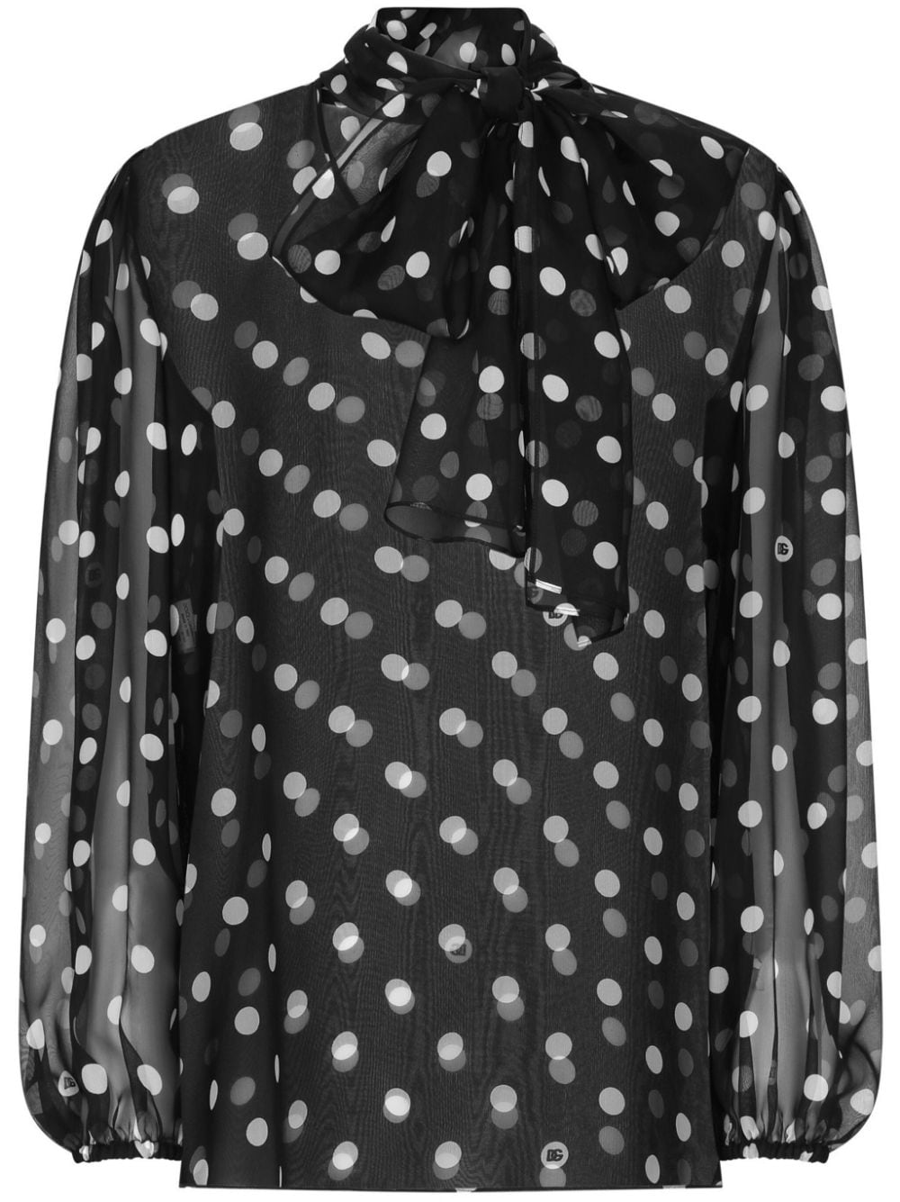 Silk chiffon black polka dot print Shirts