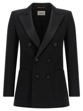 Saint Laurent Satin Lapel Blazer Black  