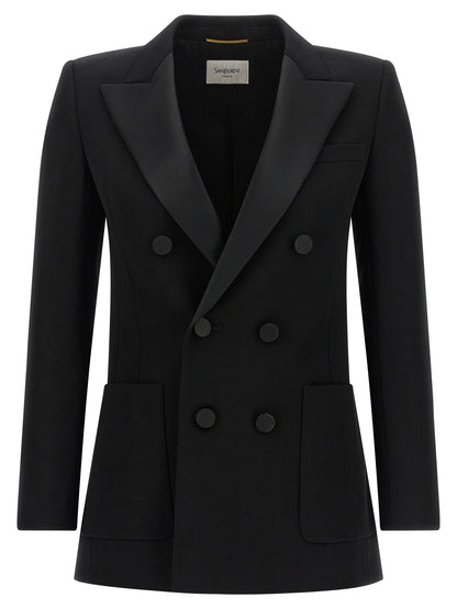 Saint Laurent Satin Lapel Blazer Black  