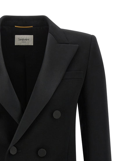 Saint Laurent Satin Lapel Blazer Black  