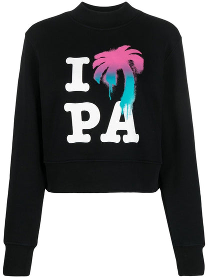 Palm Angels Logo-Print Organic Cotton Sweatshirt Black