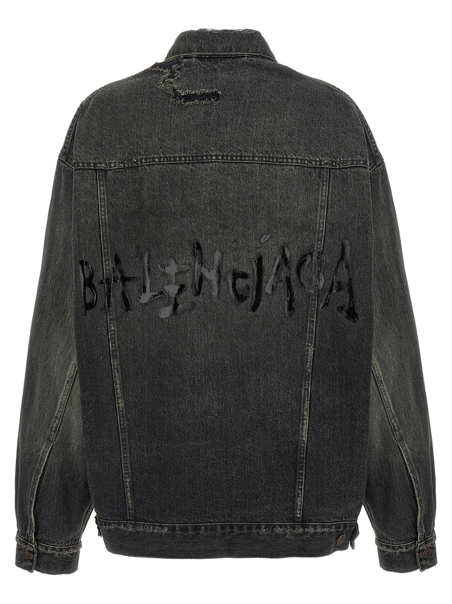 Balenciaga Denim Jacket With Used Effect Gray