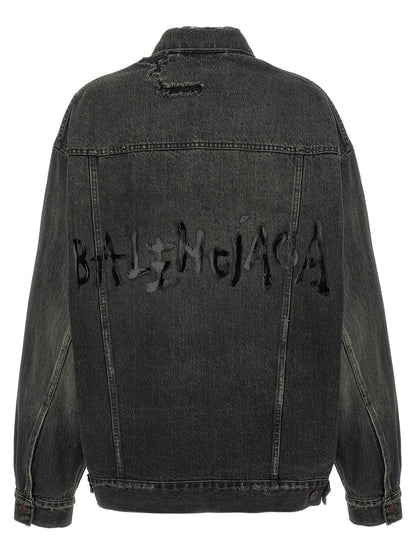 Balenciaga Denim Jacket With Used Effect Gray