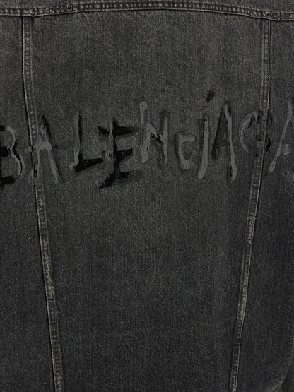 Balenciaga Denim Jacket With Used Effect Gray