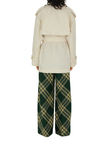 Burberry Short Belted Cotton Trench Coat White