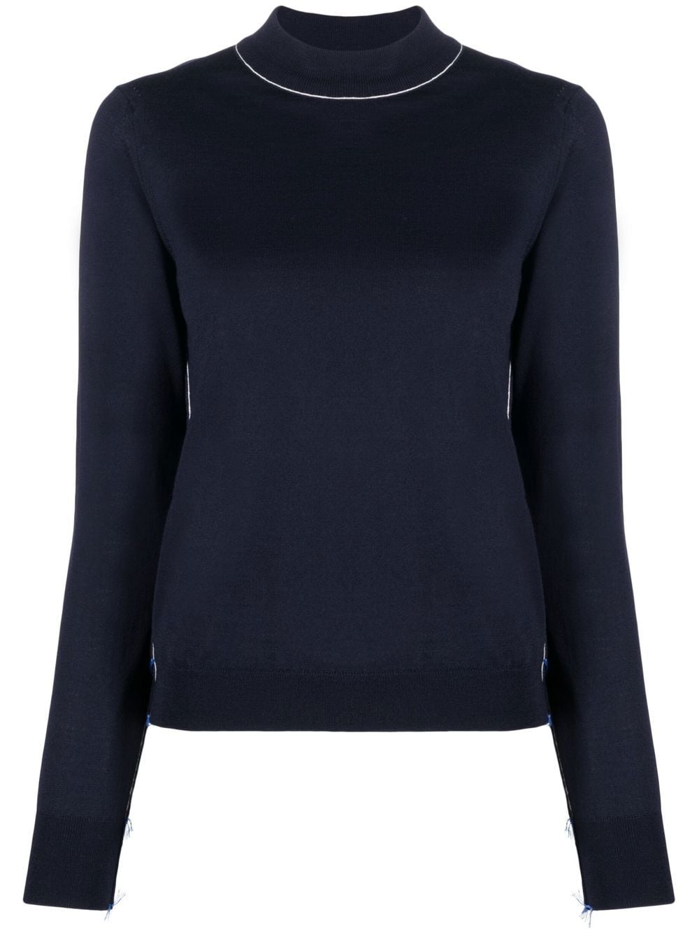 Maison Margiela Long-Sleeved Frayed Wool Jumper Blue Blue