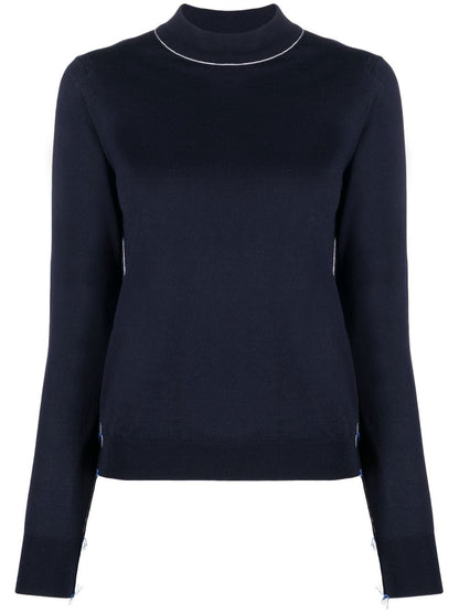 Maison Margiela Long-Sleeved Frayed Wool Jumper Blue Blue