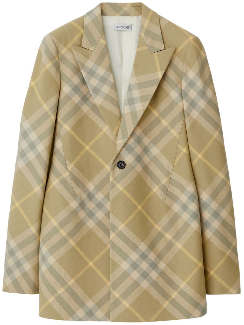 Burberry Checked Tailored Wool Single-Breasted Blazer Beige