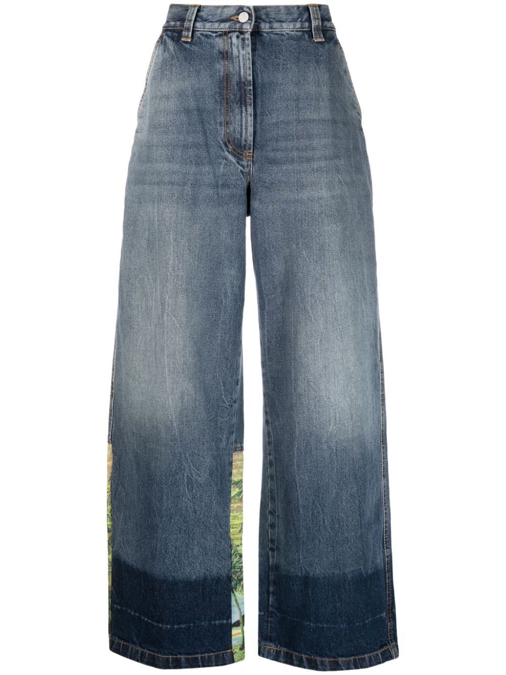 Palm Angels Sunrise Panelled Wide-Leg High-Waist Jeans Blue