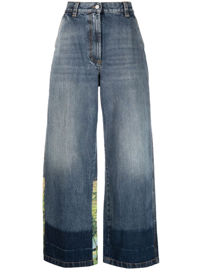 Palm Angels Sunrise Panelled Wide-Leg High-Waist Jeans Blue