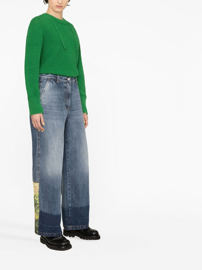Palm Angels Sunrise Panelled Wide-Leg High-Waist Jeans Blue