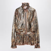 Valentino Loose Pleated Silk-Blend Floral Shirt Beige