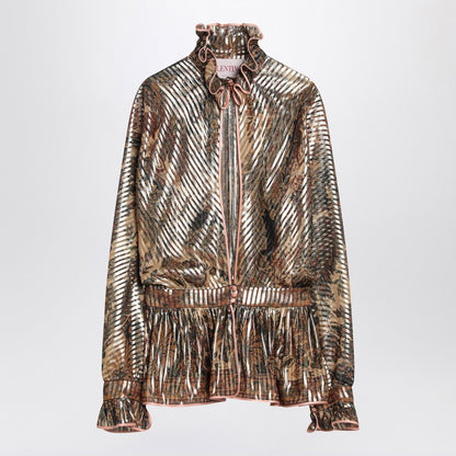 Valentino Loose Pleated Silk-Blend Floral Shirt Beige