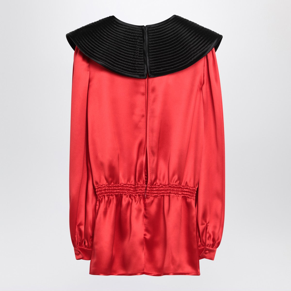Valentino Red Silk Satin Blouse with Contrasting Black Collar Orange
