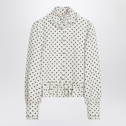 Valentino White Single-Breasted Polka Dot Jacket with Ruffled Hem White