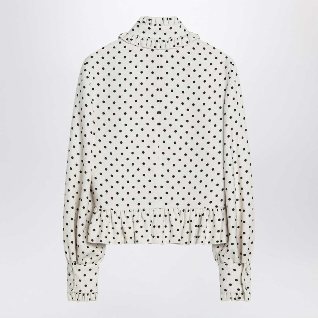 Valentino White Single-Breasted Polka Dot Jacket with Ruffled Hem White