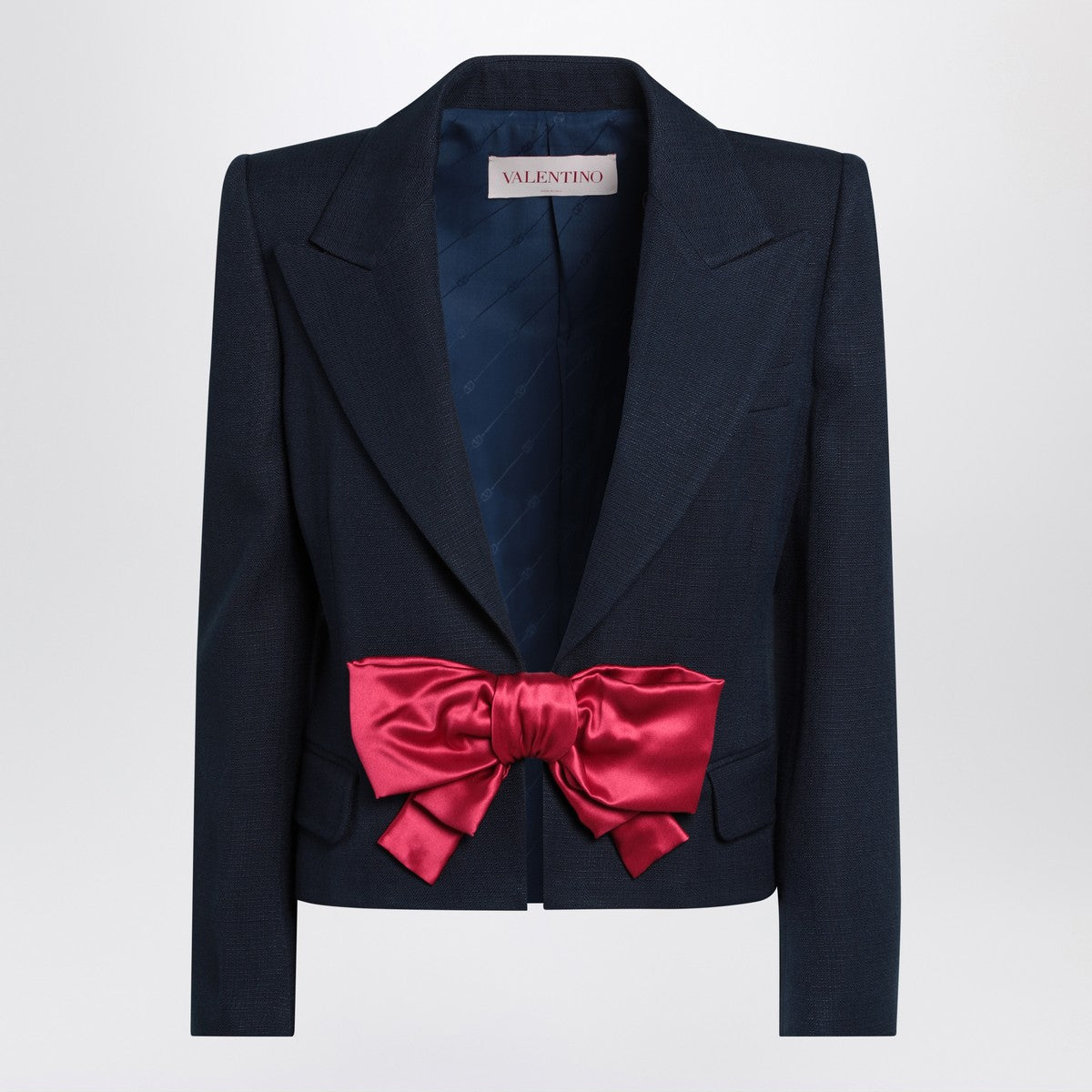Valentino Single-Breasted Viscose Jacket with Bow Blue