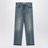 Valentino Washed Blue Jeans with Floral Trim Blue