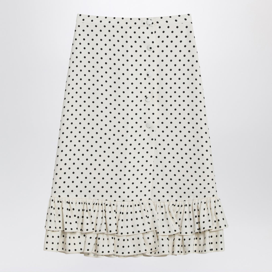 Valentino Ivory Polka-Dot Ruffled Midi Skirt White