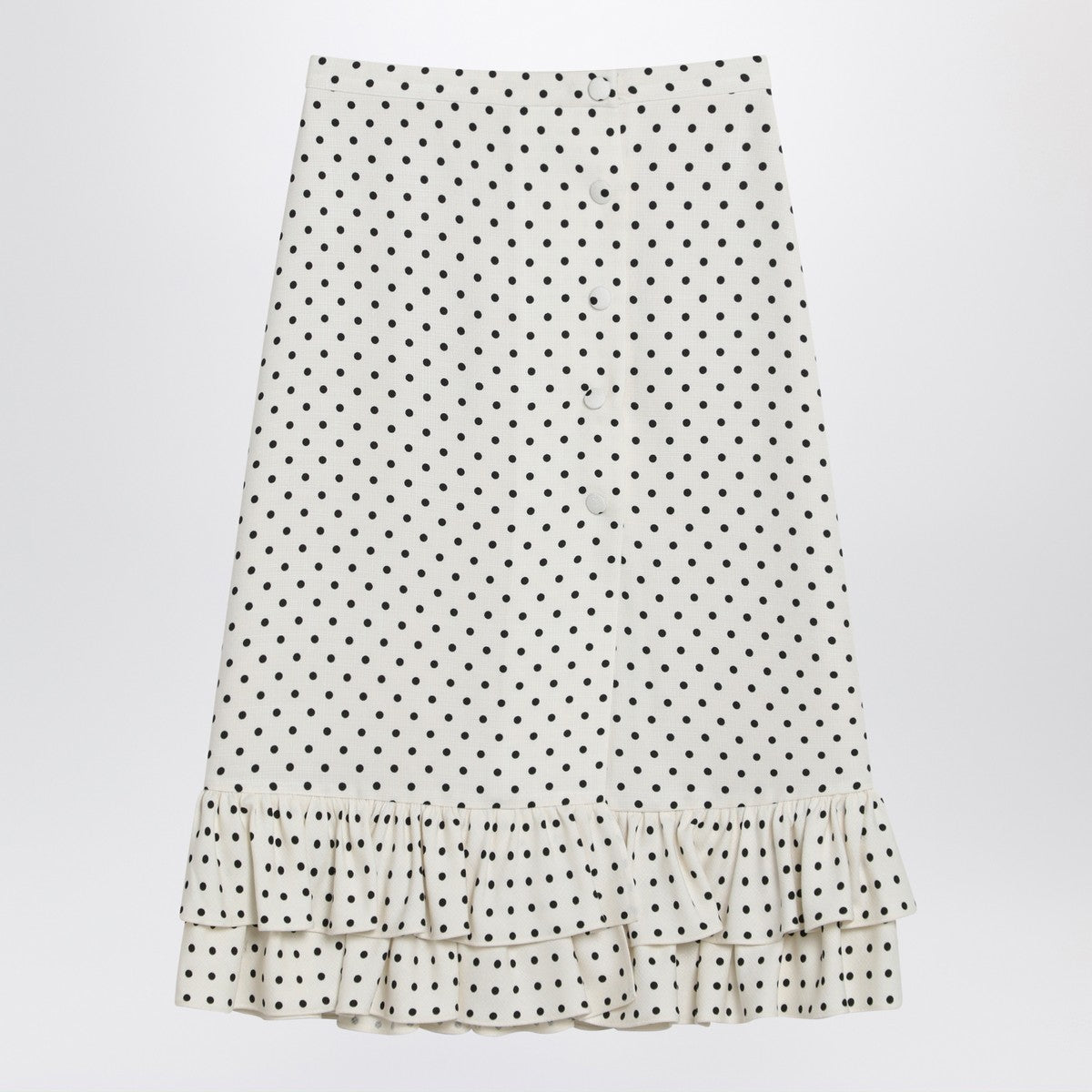 Valentino Polka Dot Ruffle Midi Skirt White