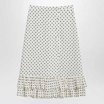 Valentino Polka Dot Ruffle Midi Skirt White