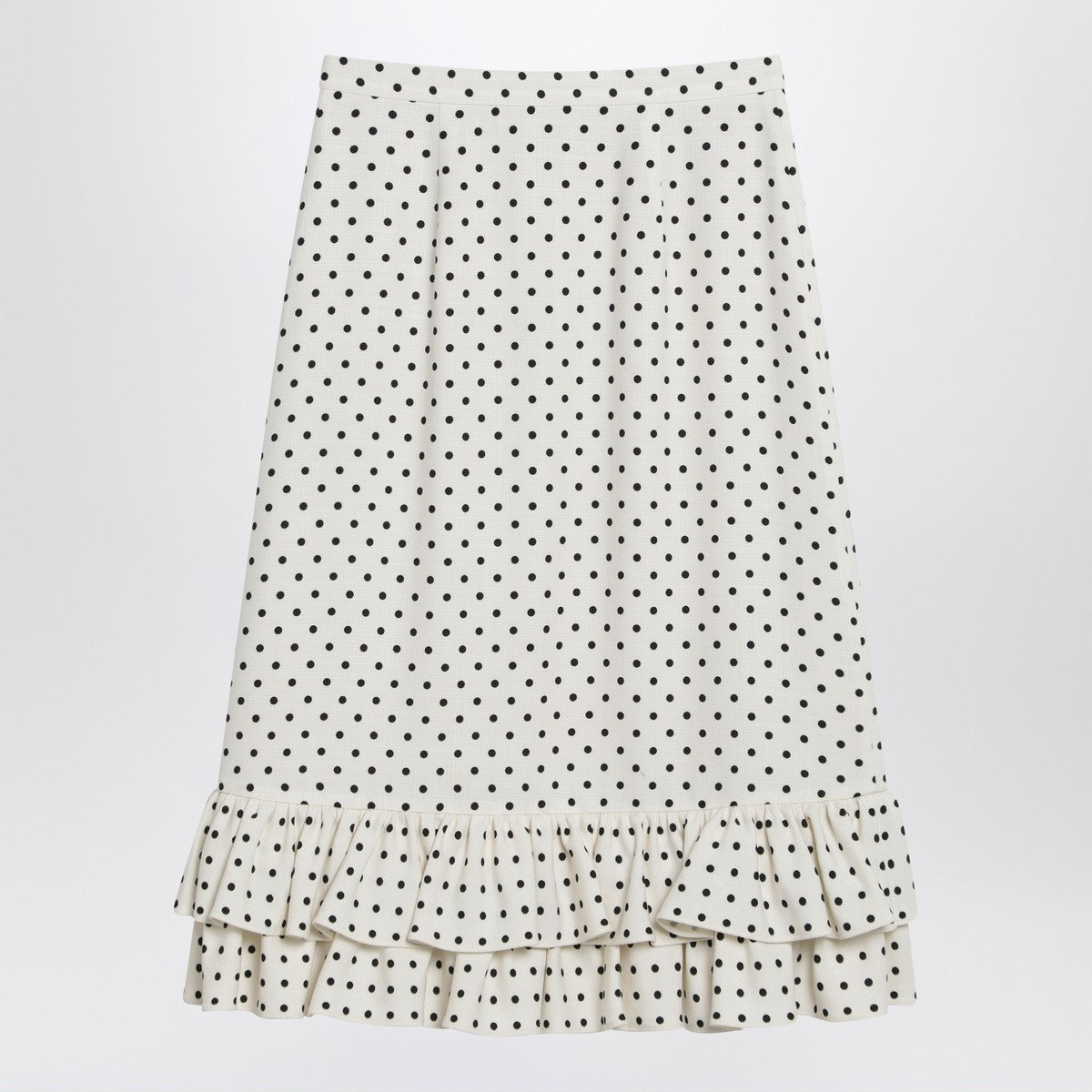 Valentino Polka Dot Ruffle Midi Skirt White