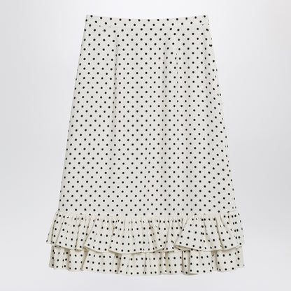 Valentino Polka Dot Ruffle Midi Skirt White