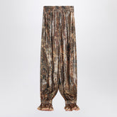 Valentino Pleated Metallic Silk Trousers Beige