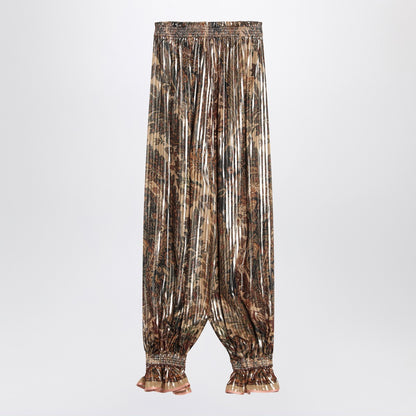 Valentino Pleated Metallic Silk Trousers Beige