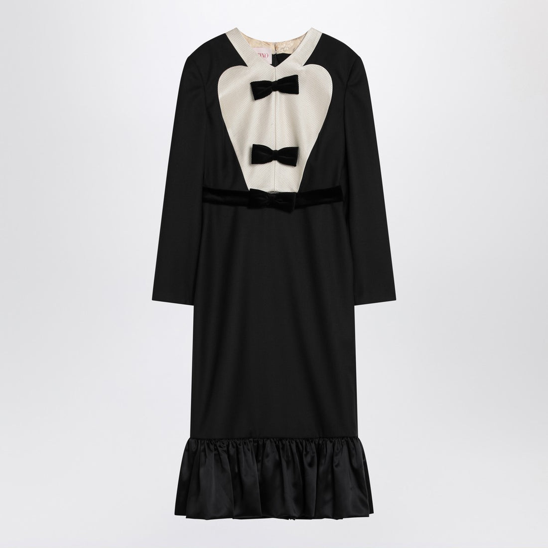 Valentino Black Wool Midi Dress with Velvet Bows Black