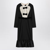 Valentino Black Wool Midi Dress with Velvet Bows Black