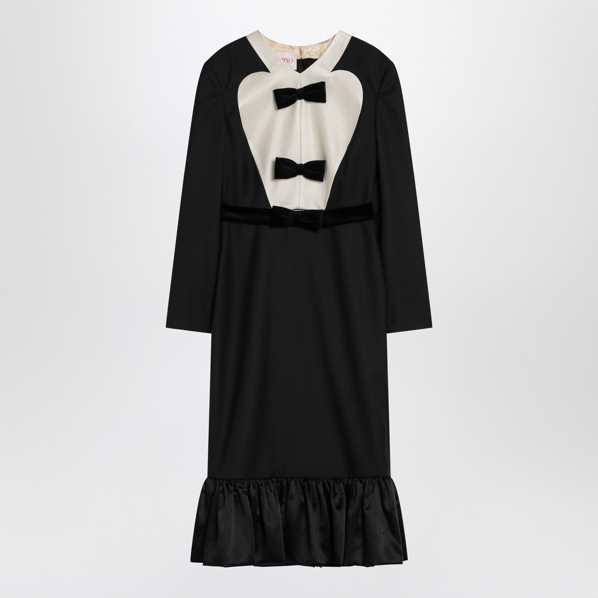 Valentino Black Wool Midi Dress with Velvet Bows Black