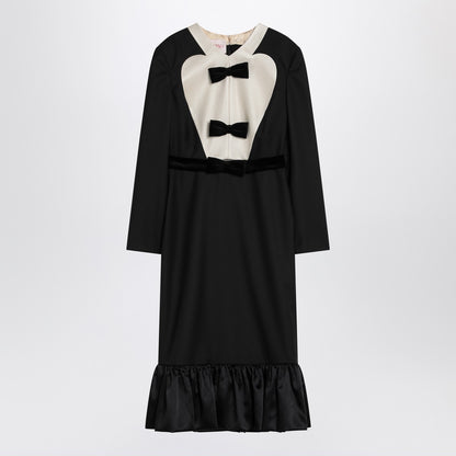 Valentino Black Wool Midi Dress with Velvet Bows Black