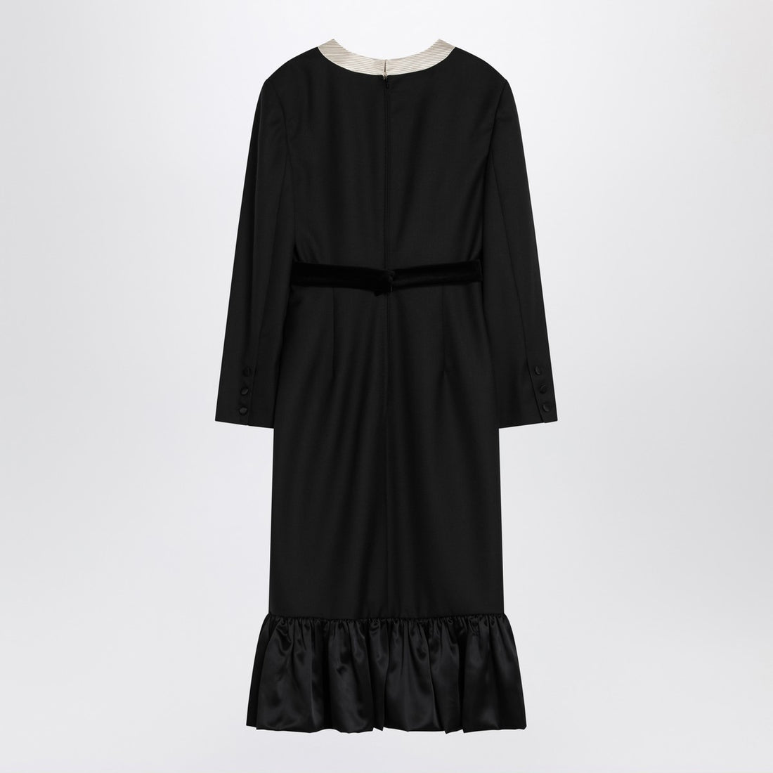 Valentino Black Wool Midi Dress with Velvet Bows Black