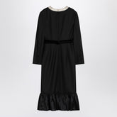 Valentino Black Wool Midi Dress with Velvet Bows Black