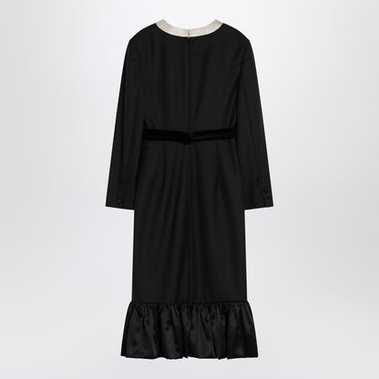 Valentino Black Wool Midi Dress with Velvet Bows Black