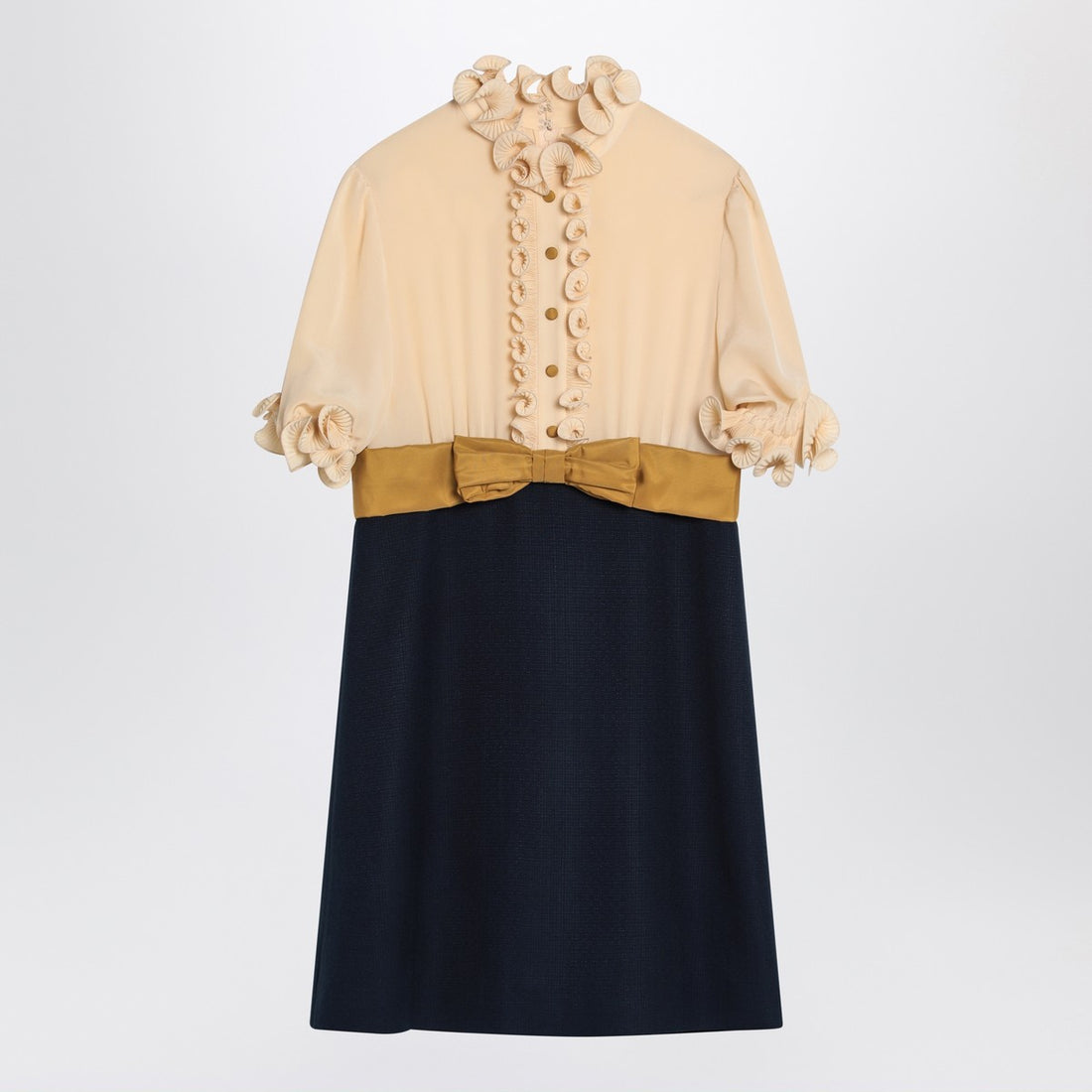 Valentino Mini Silk Dress With Ruffles and Bow Blue