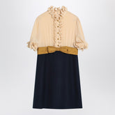 Valentino Mini Silk Dress With Ruffles and Bow Blue