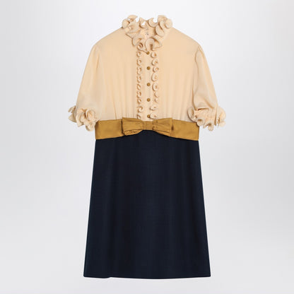 Valentino Mini Silk Dress With Ruffles and Bow Blue