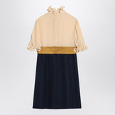 Valentino Mini Silk Dress With Ruffles and Bow Blue