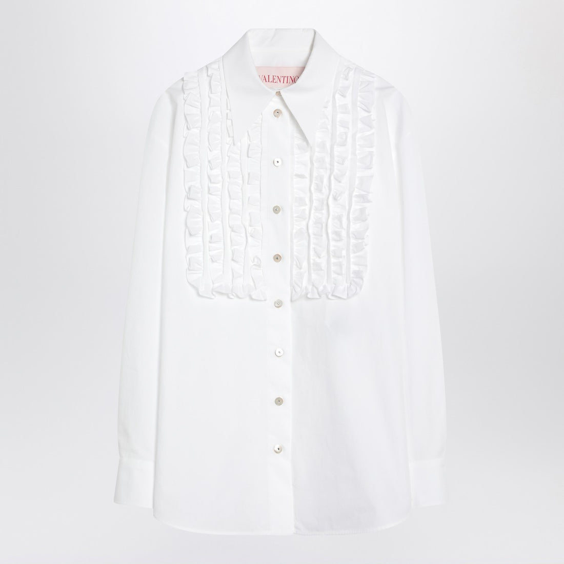 Valentino White Cotton Poplin Ruffle-Detail Shirt White