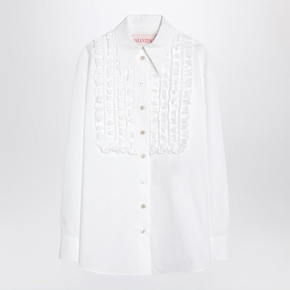 Valentino White Cotton Poplin Ruffle-Detail Shirt White