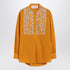 Valentino Ochre Yellow Beaded Lace Cotton Shirt with Korean Collar Yellow